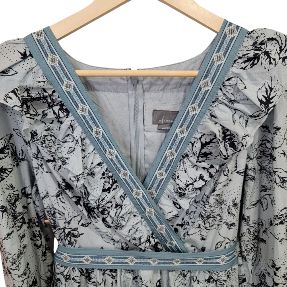 Anthropologie Ruffle Wrap Mini Dress Floral Long Sleeve Cottagecore Woma… - Picture 10 of 17